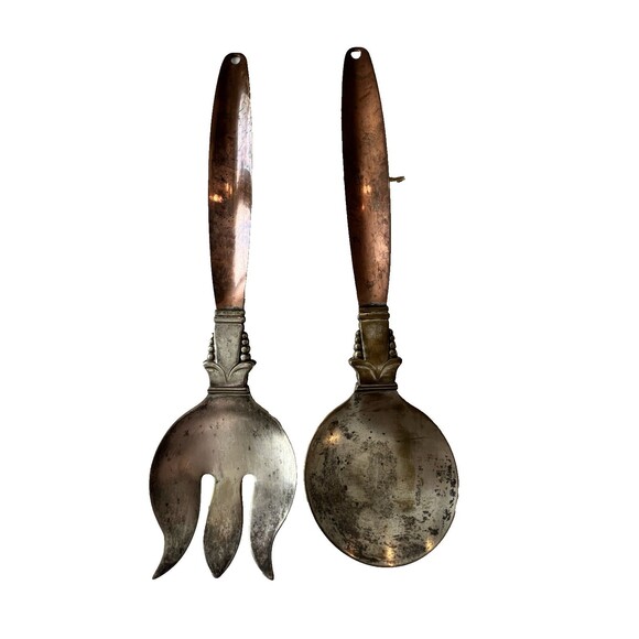 Vintage Copper Serving Pieces Guild Copper and Silver Spoon and Fork 12" - Picture 2 of 8